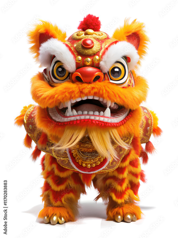 Red Lion dance on isolated white background - Chinese new year Red Lion dance on isolated white background - Chinese new year