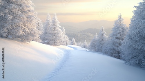 Wallpaper Mural Winter Wonderland: Snow-Covered Mountain Path at Sunrise Torontodigital.ca
