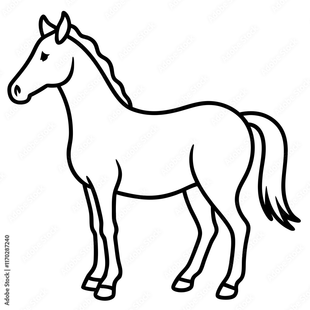 Cute Silhouette of a Horse line art vector cartoon illustration Cute Silhouette of a Horse line art vector cartoon illustration