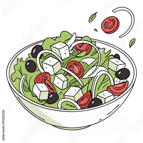 Fresh Greek Salad with Olives and Feta Cheese. Perfect for: Mediterranean Food Festivals, Healthy Eating Promotions, Lunch