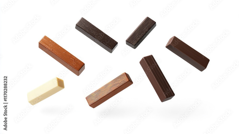 Chocolate bar flying in mid air isolated on white background Chocolate bar flying in mid air isolated on white background