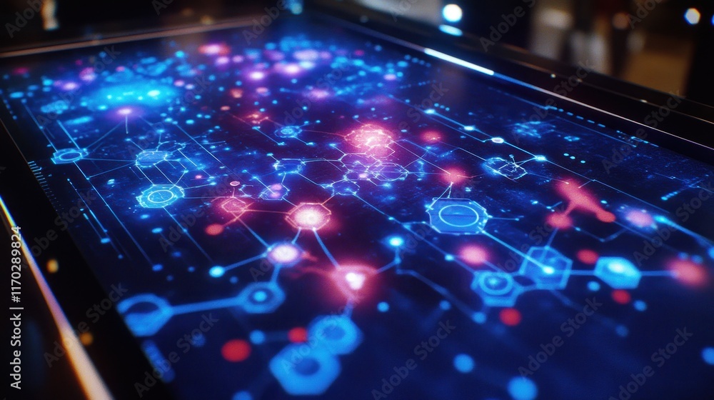 A digital interface showcasing interconnected data points and networks. A digital interface showcasing interconnected data points and networks.