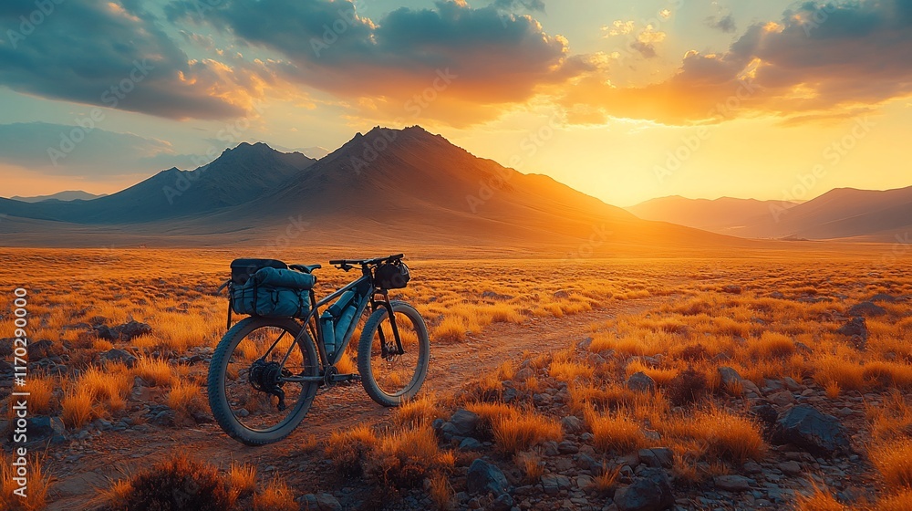 Fototapeta premium Mountain Bike Sunset Adventure Scenic Landscape