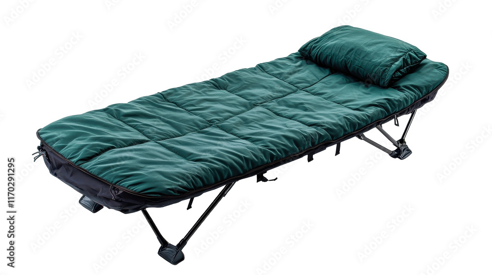 Comfortable foldable camping cot for outdoor use. transparent background Comfortable foldable camping cot for outdoor use. transparent background