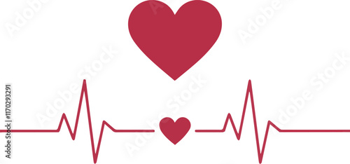Red heartbeat line showing love and healthcare on red background