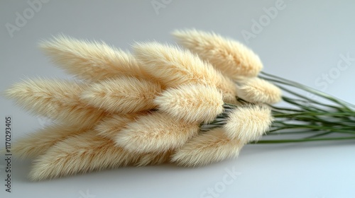 Creamy fluffy Lagurus ovatus bouquet on white. photo