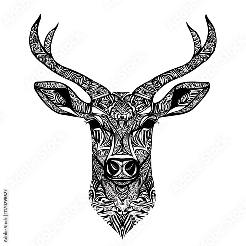 Ornate patterned deer head illustration. photo