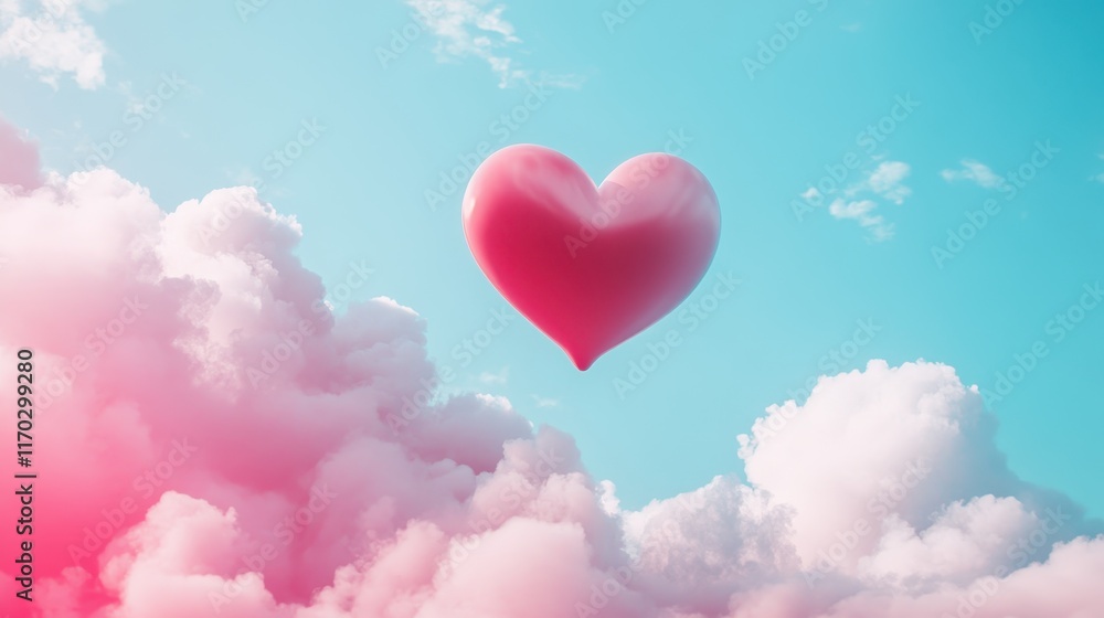 Colorful heart-shaped clouds in a dreamy sky create a serene and enchanting atmosphere Colorful heart-shaped clouds in a dreamy sky create a serene and enchanting atmosphere