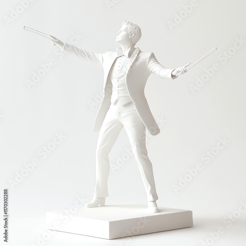 Conducting artistry, symphony leader in dynamic pose, traditional isolation, 3D illustration photo