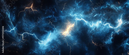 Dark Blue Skies with Bright Lightning Strikes