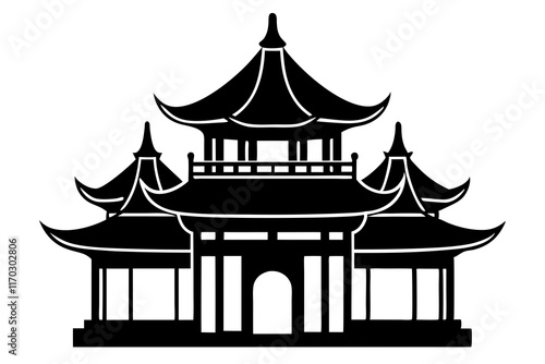 Chinese house silhouette vector illustration, black chinese building photo