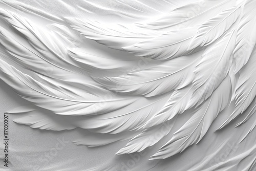 Wallpaper Mural White Feather Texture: Elegant, ethereal, and serene, this image showcases a captivating texture of intricately sculpted white feathers. Torontodigital.ca