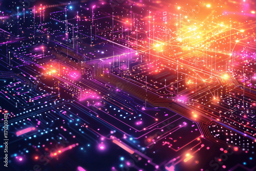 Glowing circuit board with data flow. (3)