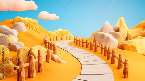 Atomic Habits, Winding Path Through Colorful Landscape Illustration photo