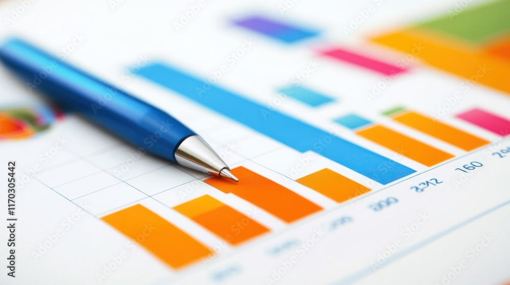 Business Analytics: Colorful Bar Graph and Blue Pen Business Analytics: Colorful Bar Graph and Blue Pen