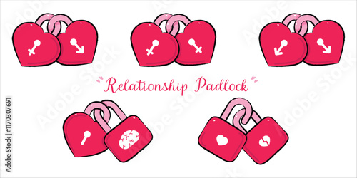 Padlock relationship icon symbol heart love Graphic Illustration set