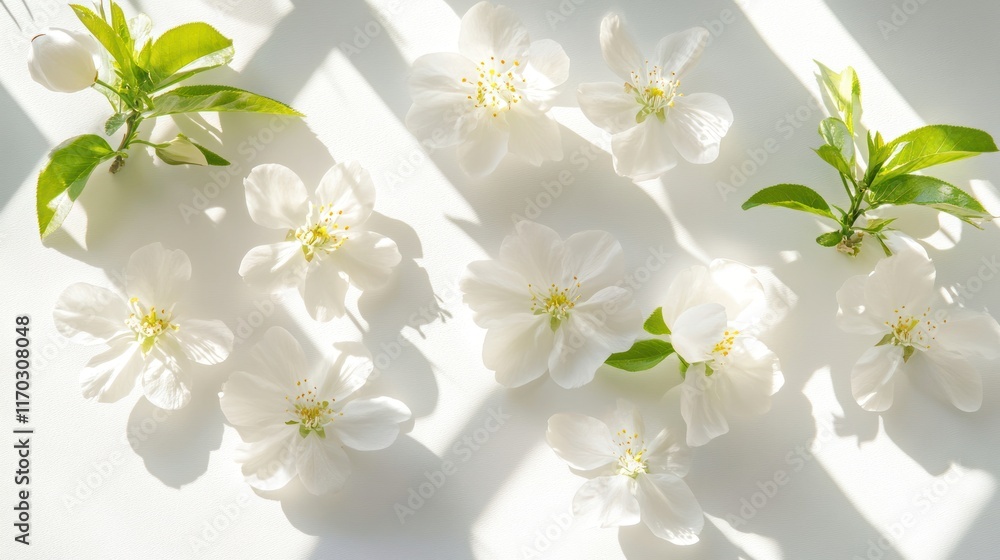 Sunlight Dappled White Blossoms: A Delicate Springtime Still Life