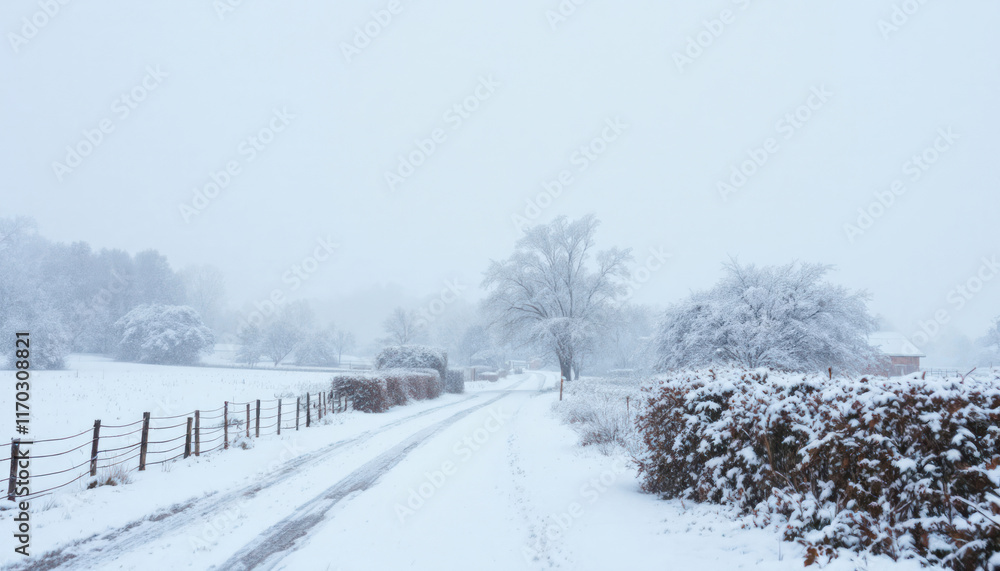 Fototapeta premium Winter Wonderland: Snow-Covered Country Road