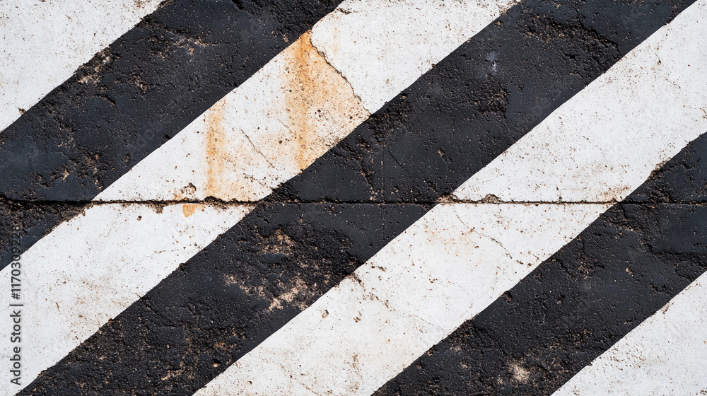Fototapeta premium Distressed Asphalt Surface with Black and White Stripes