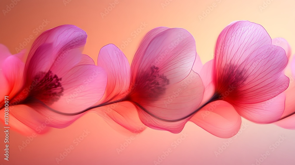 Fototapeta premium Delicate Pink Flowers Flowing Softly Against Peach Background