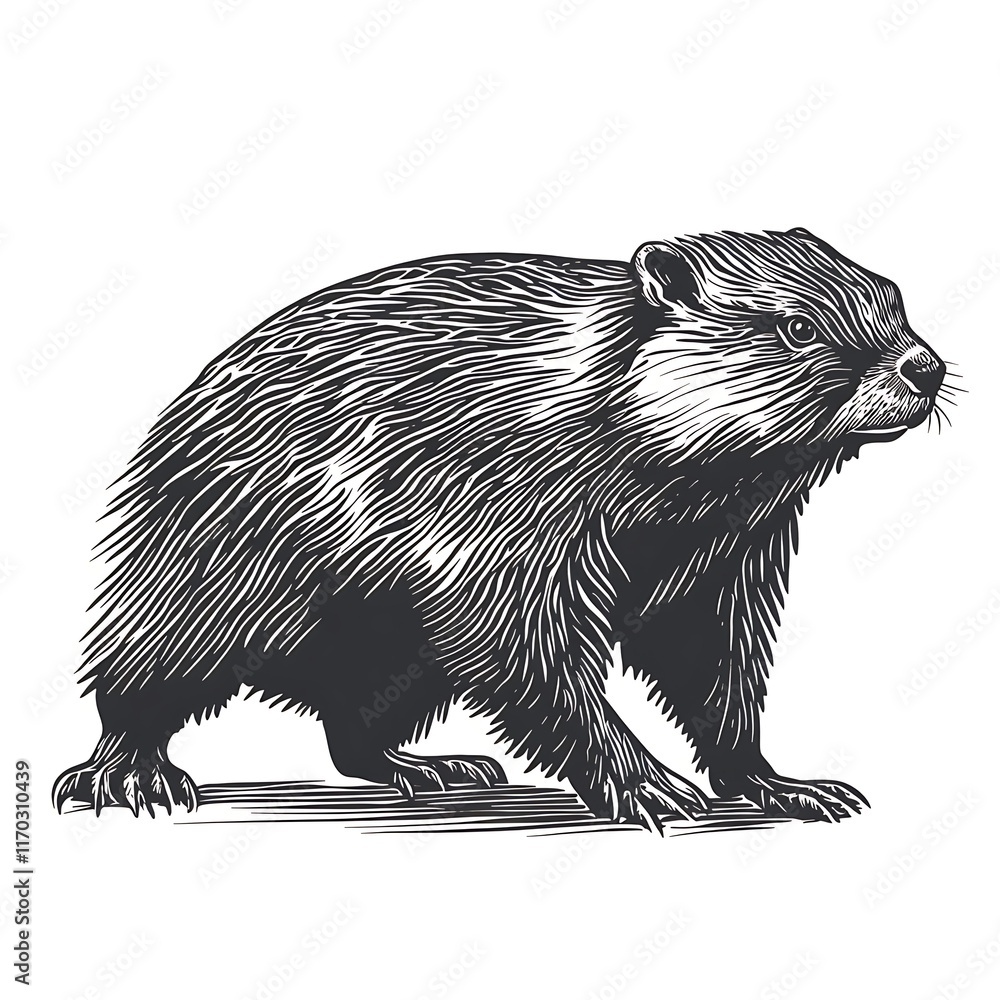 Fototapeta premium Engraved style illustration of a groundhog.