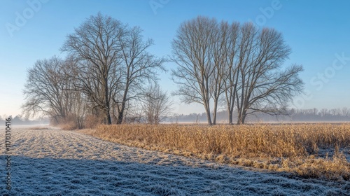 Wallpaper Mural Frosty Winter Morning Landscape: Bare Trees and Frosted Field Torontodigital.ca