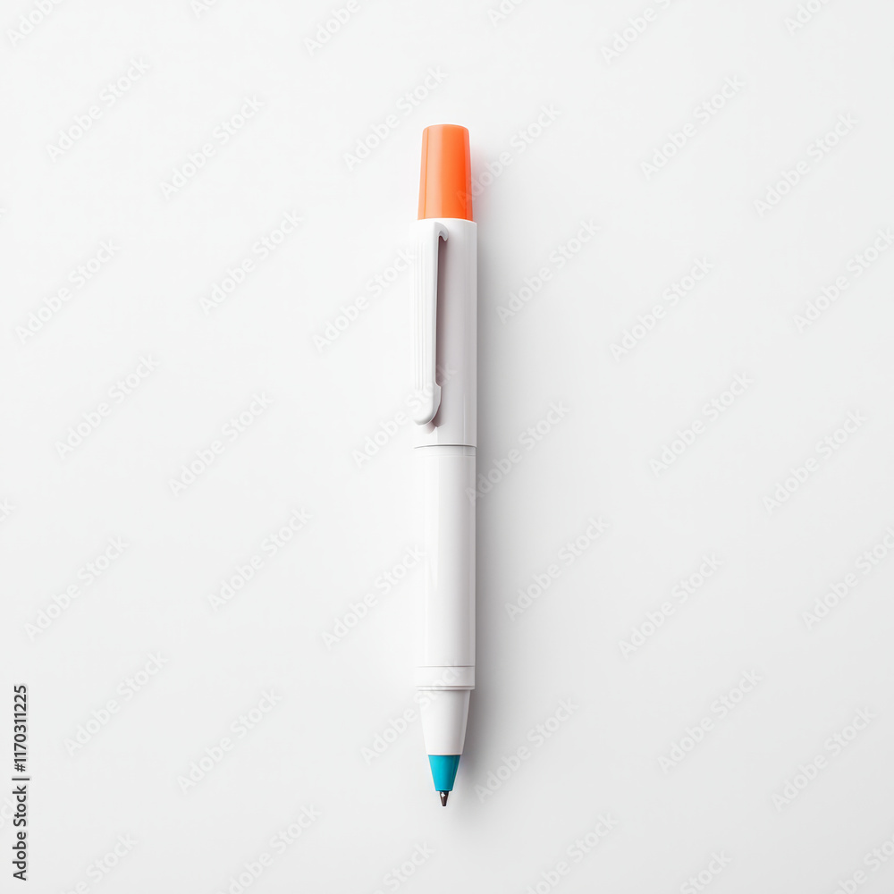Highlighter pen with orange and blue tips on plain white background Highlighter pen with orange and blue tips on plain white background