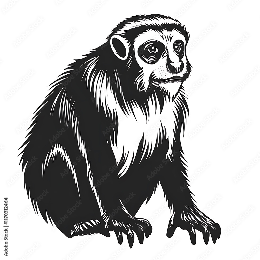 Fototapeta premium Monkey sitting, vintage style illustration.