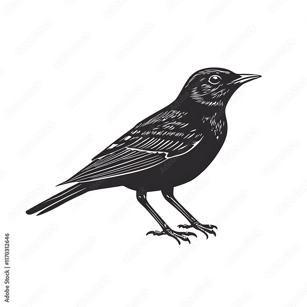 Obraz premium Vintage style black and white bird illustration.