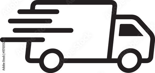 Fast moving shipping delivery truck line art vector icon for transportation apps and websites