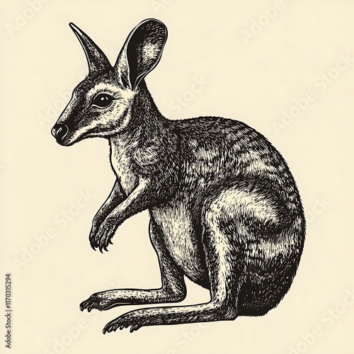 Vintage engraving of a wallaby. (2) photo