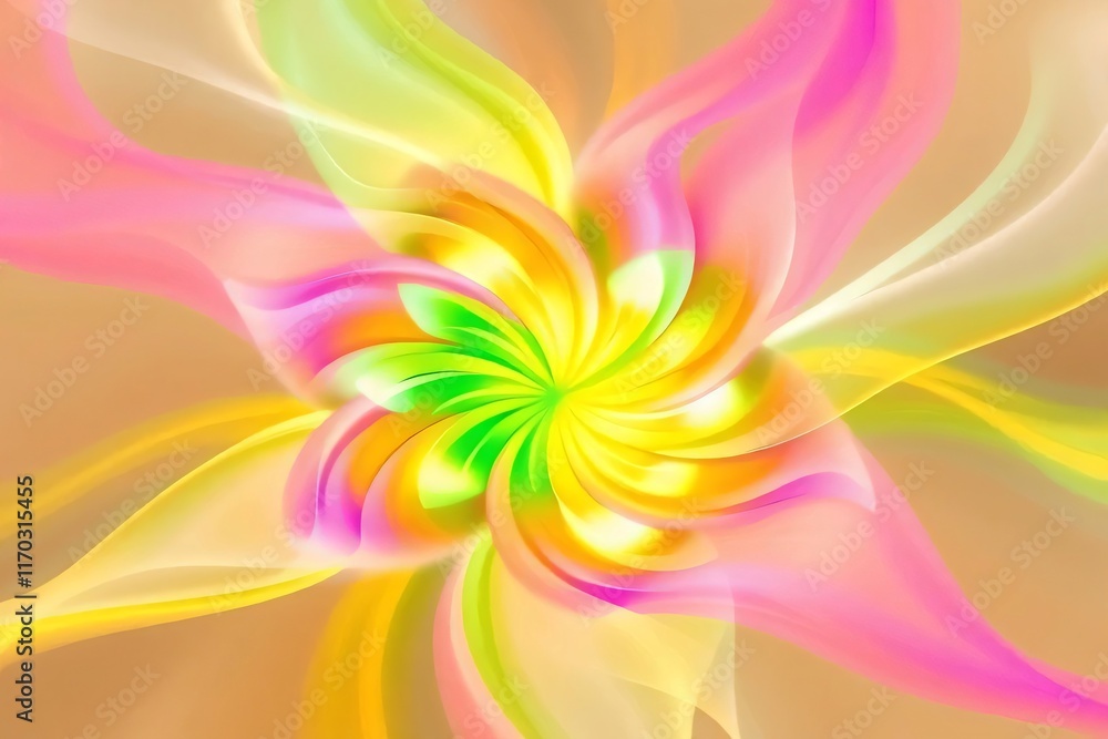 Abstract background like a swirling flower, at the center, a luminous core of color serves as the focal point, surrounded by dynamic, flowing lines of colorful light. Abstract background like a swirling flower, at the center, a luminous core of color serves as the focal point, surrounded by dynamic, flowing lines of colorful light.
