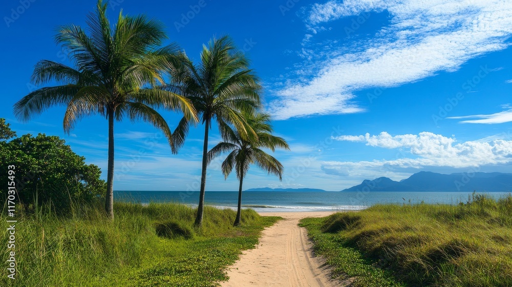 Beachfront Walkway with Palm Trees Beachfront Walkway with Palm Trees