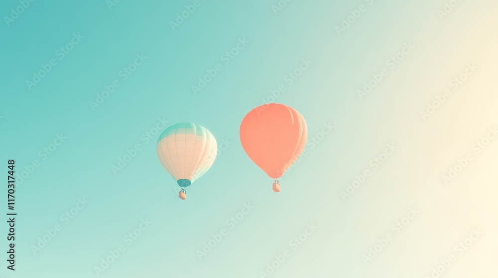 Obraz premium Two Hot Air Balloons Soaring in a Pastel Sky