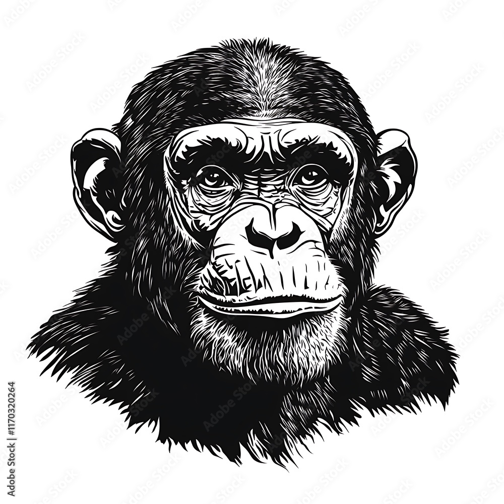 Fototapeta premium Black and white chimpanzee portrait. (2)