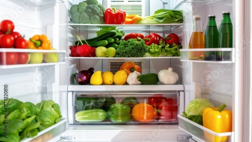 Wallpaper Mural A vibrant fridge filled with fresh vegetables, fruits, and beverages, showcasing a colorful assortment of healthy food options. Torontodigital.ca