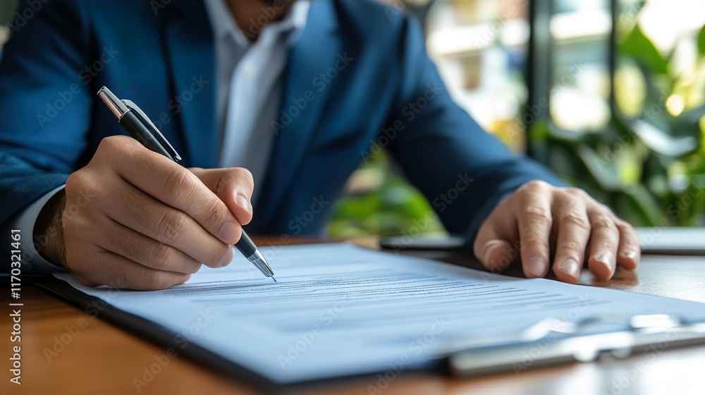 Businessman stamping on approved contract form for manage business documents and agreements, signing business contracts. Warranty certificate stamped with approval Businessman stamping on approved contract form for manage business documents and agreements, signing business contracts. Warranty certificate stamped with approval