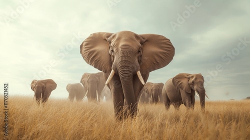 Elephants. A group of elephants. 