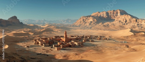 Desert sands advancing on village sahara aerial view arid landscape environmental encroachment