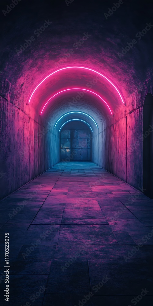 Fototapeta premium neon-lit tunnel with endless perspective
