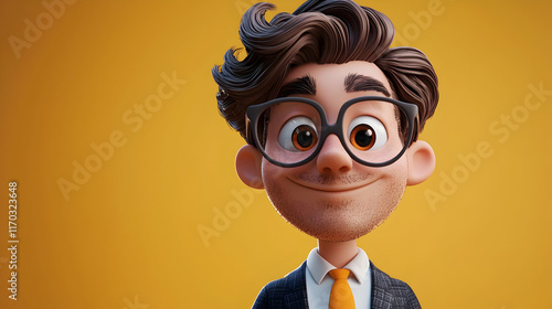 3D Cartoon Character:  Smiling,  Friendly,  Businessman