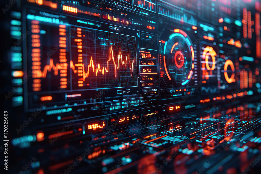 Futuristic glowing digital interface with data graphs and charts. Futuristic glowing digital interface with data graphs and charts.