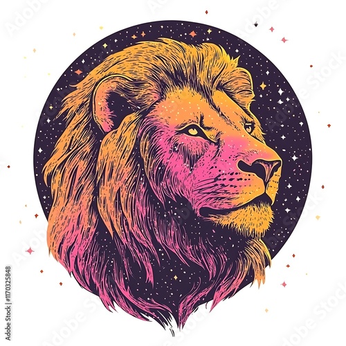 Majestic lion head with a cosmic mane. photo