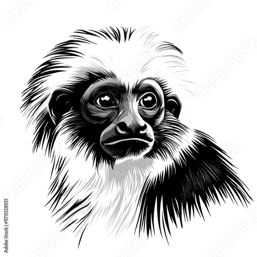 Black and white portrait of a cotton-top tamarin monkey. photo