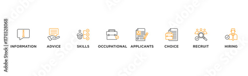 Job fair banner web icon vector illustration concept for employee recruitment and onboarding program with an icon of the information, advice, skills, occupational, applicants, recruit, and hiring
