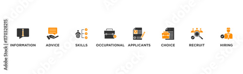Job fair banner web icon vector illustration concept for employee recruitment and onboarding program with an icon of the information, advice, skills, occupational, applicants, recruit, and hiring