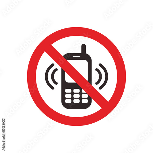 Phone off icon. Sign of mobile ban. Forbidden use cellphone, sound. Stop call symbol in smartphone. Zone of mute telephone. Switch on quiet. Flat vector illustration.