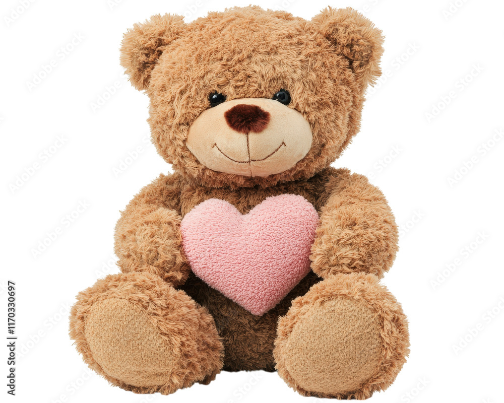 Fototapeta premium plush teddy bear holding pink heart, soft and cuddly, perfect for gifts and decorations. This adorable bear brings warmth and joy to any space