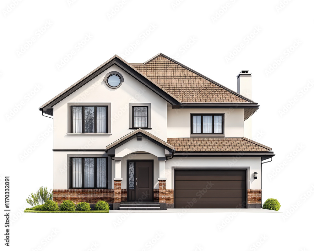 modern two story suburban family home featuring garage, large windows, and stylish roof design. inviting exterior is complemented by lush greenery modern two story suburban family home featuring garage, large windows, and stylish roof design. inviting exterior is complemented by lush greenery