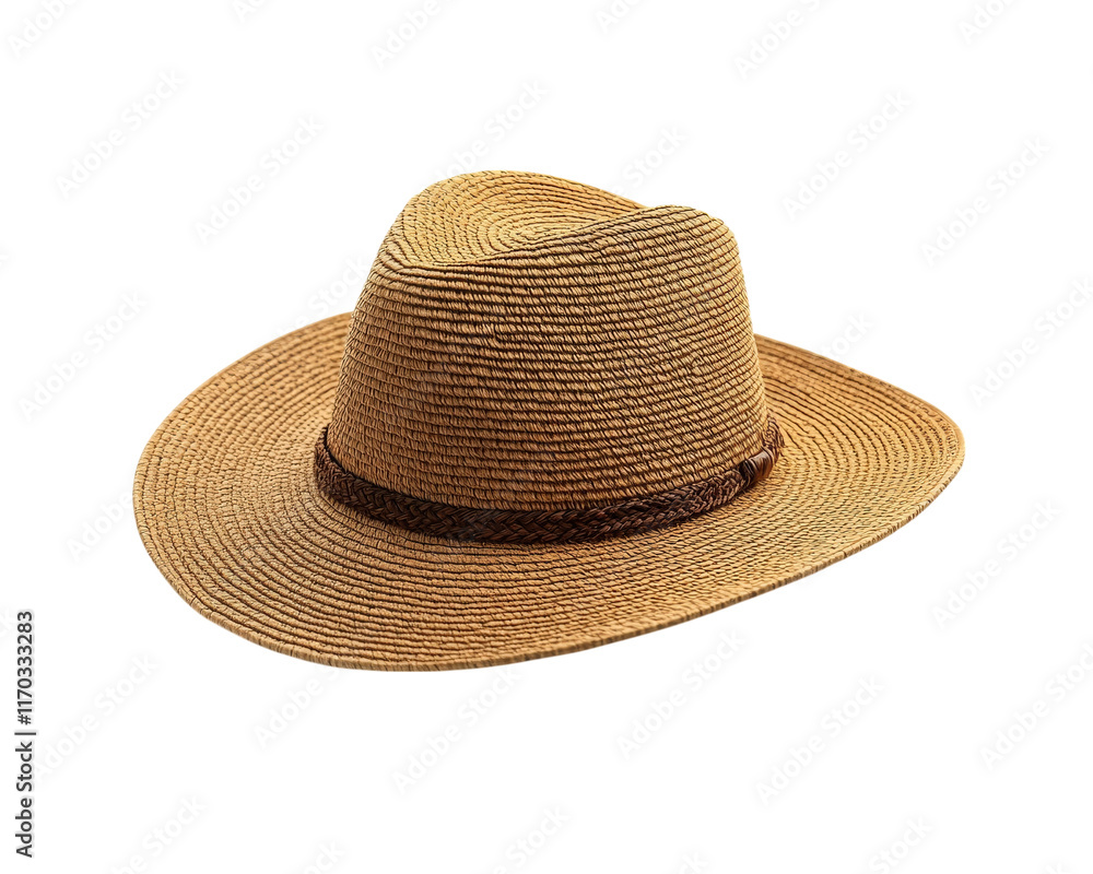 stylish straw hat with brown band, perfect for sunny days outdoors. This realistic photography showcases hat texture and design, making it ideal accessory for summer stylish straw hat with brown band, perfect for sunny days outdoors. This realistic photography showcases hat texture and design, making it ideal accessory for summer